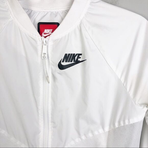 NIKE | Mesh Back White Bomber Style Track Jacket Red Label Women’s Size Small - Picture 3 of 11